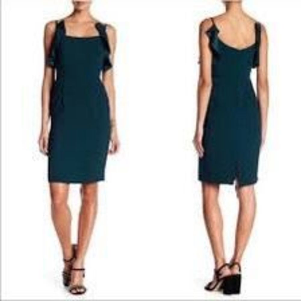 Nanette Lepore Evergreen Ruffle Cold Shoulder Sheath Dress Size 10